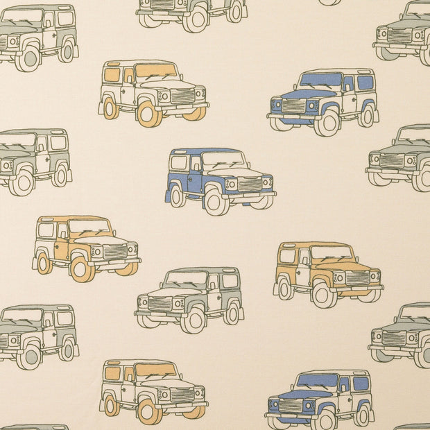 Jersey fabric Cars Off White