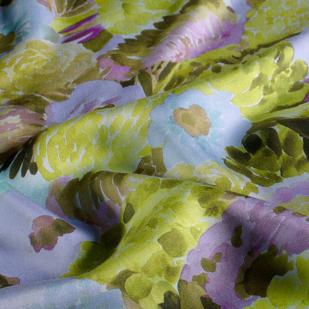 Viscose Satin fabrik Blumen Hellblau