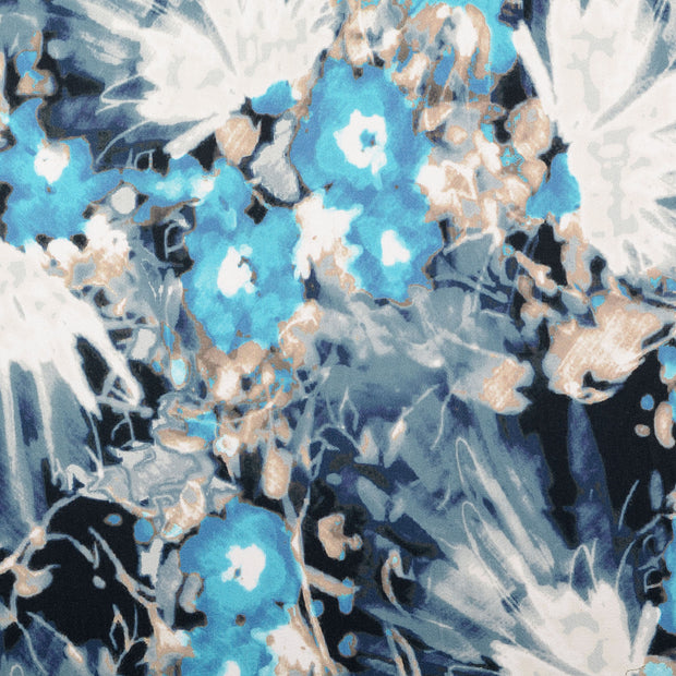 Viscose Satin tissu fleurs Bleu bébé