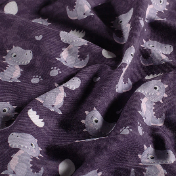 Jersey fabric Dinosaurs Purple