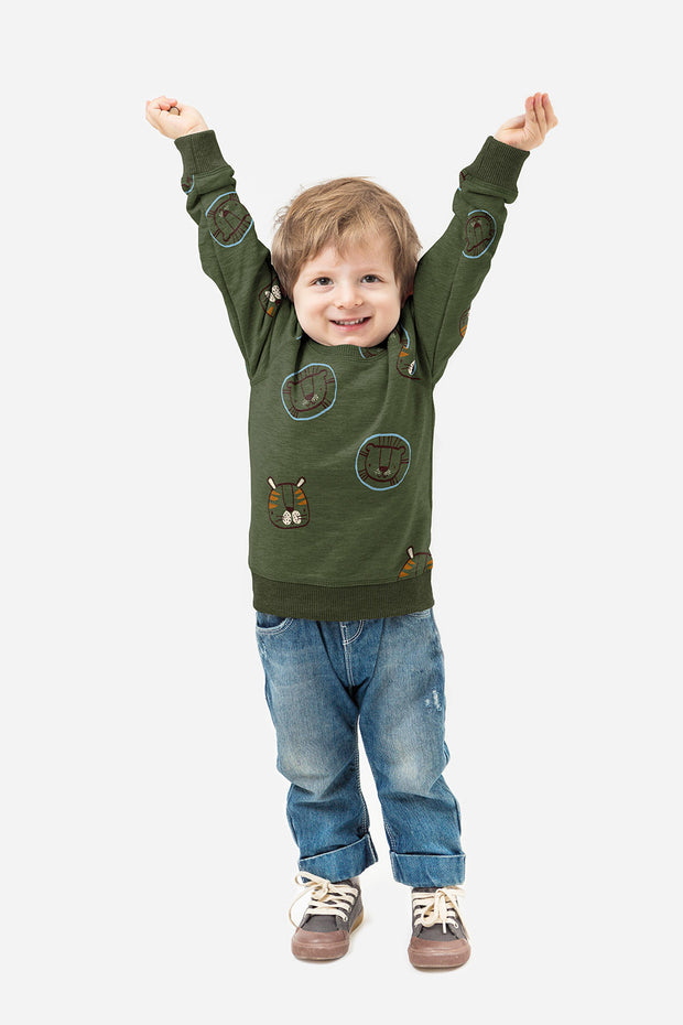 French Terry fabric Lions Khaki Green