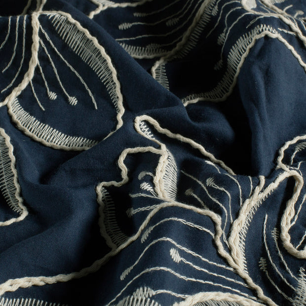Voile fabric Flowers Navy