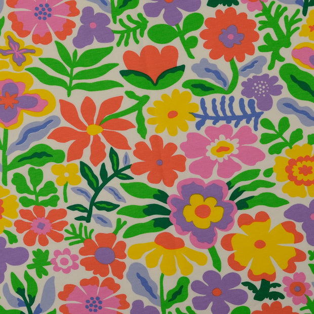 Jersey fabrik Blumen Weiß