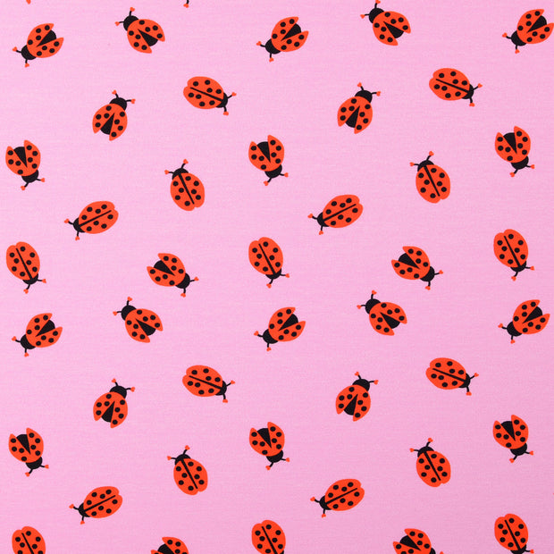 Jersey tissu coccinelles Rose