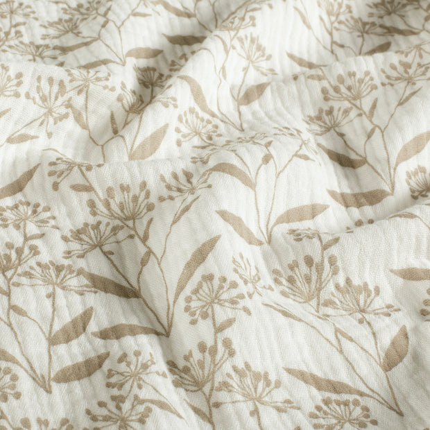 Double gaze tissu fleurs Blanc cassé