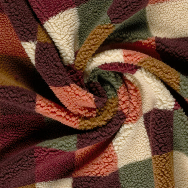 Sherpa Fleece fabrik Bordeauxrot bedruckt 