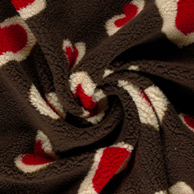 Sherpa Fleece fabrik Dunkelbraun bedruckt 