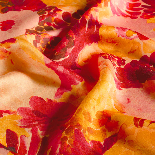 Viscose Satin fabric Flowers Salmon