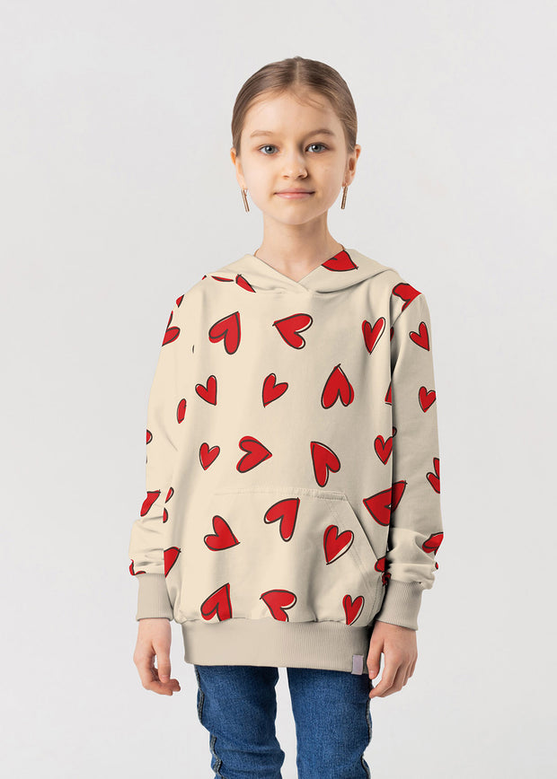 French Terry fabric Hearts Beige