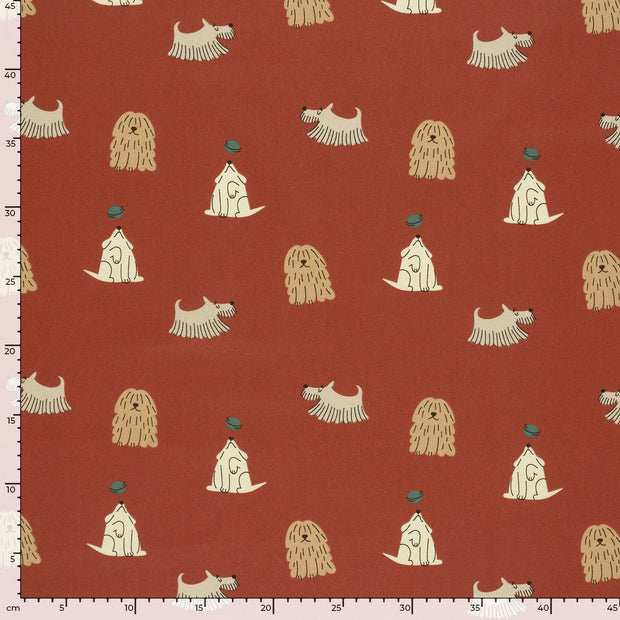 Popeline de Coton tissu chiens Rouge