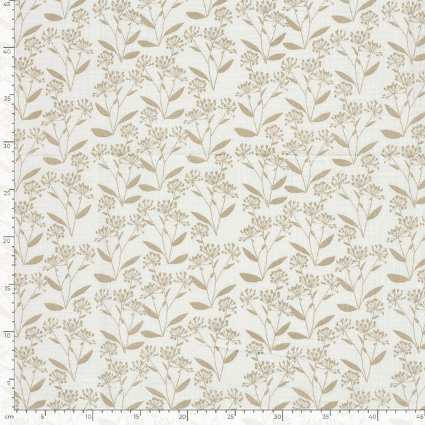 Double gaze tissu fleurs Blanc cassé