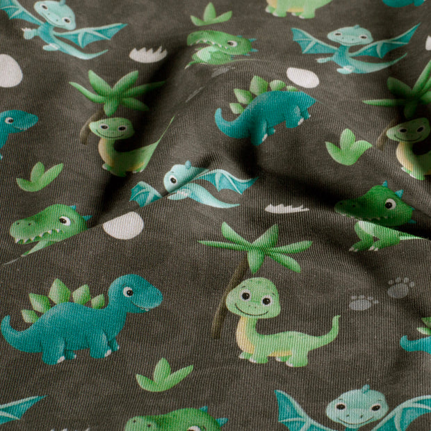 Jersey fabric Dinosaurs Grey