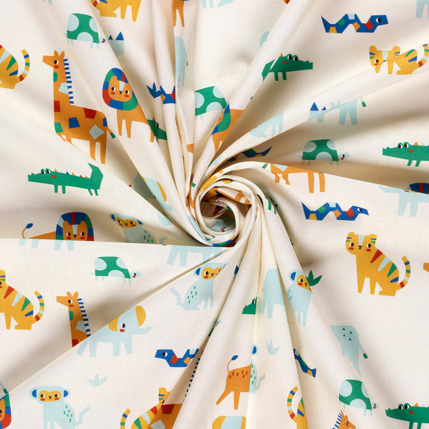 Cotton Poplin fabric Off White printed 