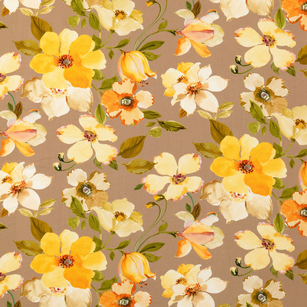 Viscose Poplin fabrik Blumen Beige