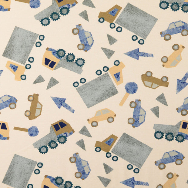 Jersey fabric Cars Off White