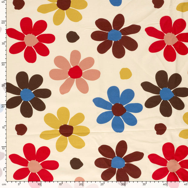 French Terry fabrik Blumen Beige