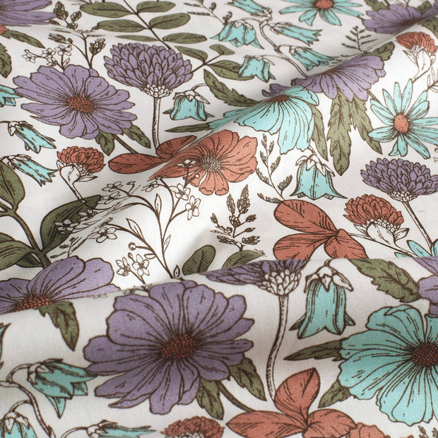 Cotton Poplin fabric Flowers Off White