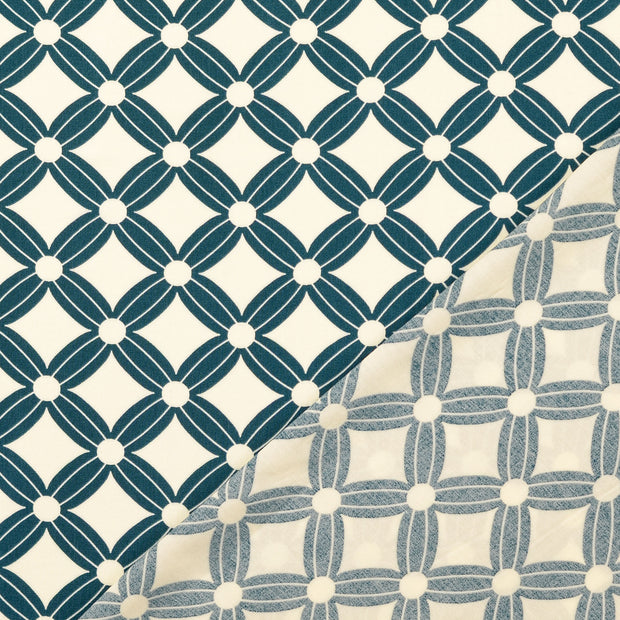 Popeline de Viscose tissu Bleu Canard imprimé 