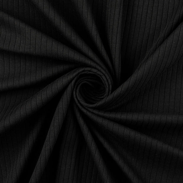 Rib Jersey tissu noir doux 