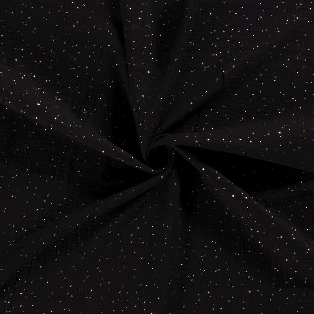 Muslin fabric Black dew drops 