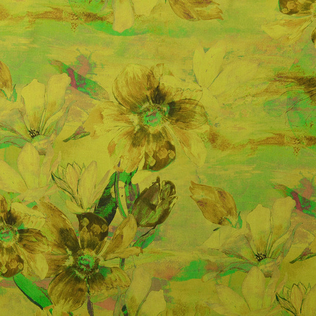 Viscose Satin fabric Flowers Green