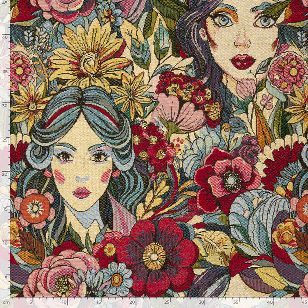 Gobelin tissu fleurs Rouge