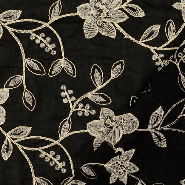 Dentelle tissu noir brodé 