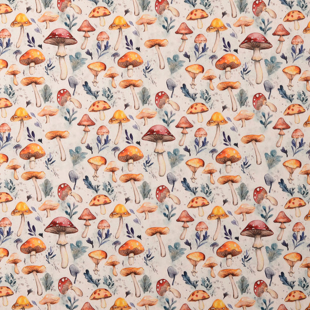 Cotton Poplin fabric Mushrooms Off White